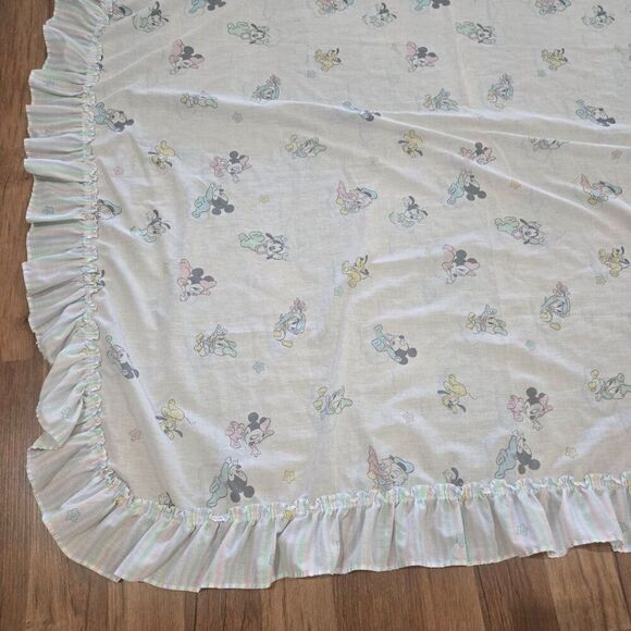 Vintage 80s Disney Babies Mickey Minnie Single Ruffled Curtain Panel Pastels - Picture 2 of 3